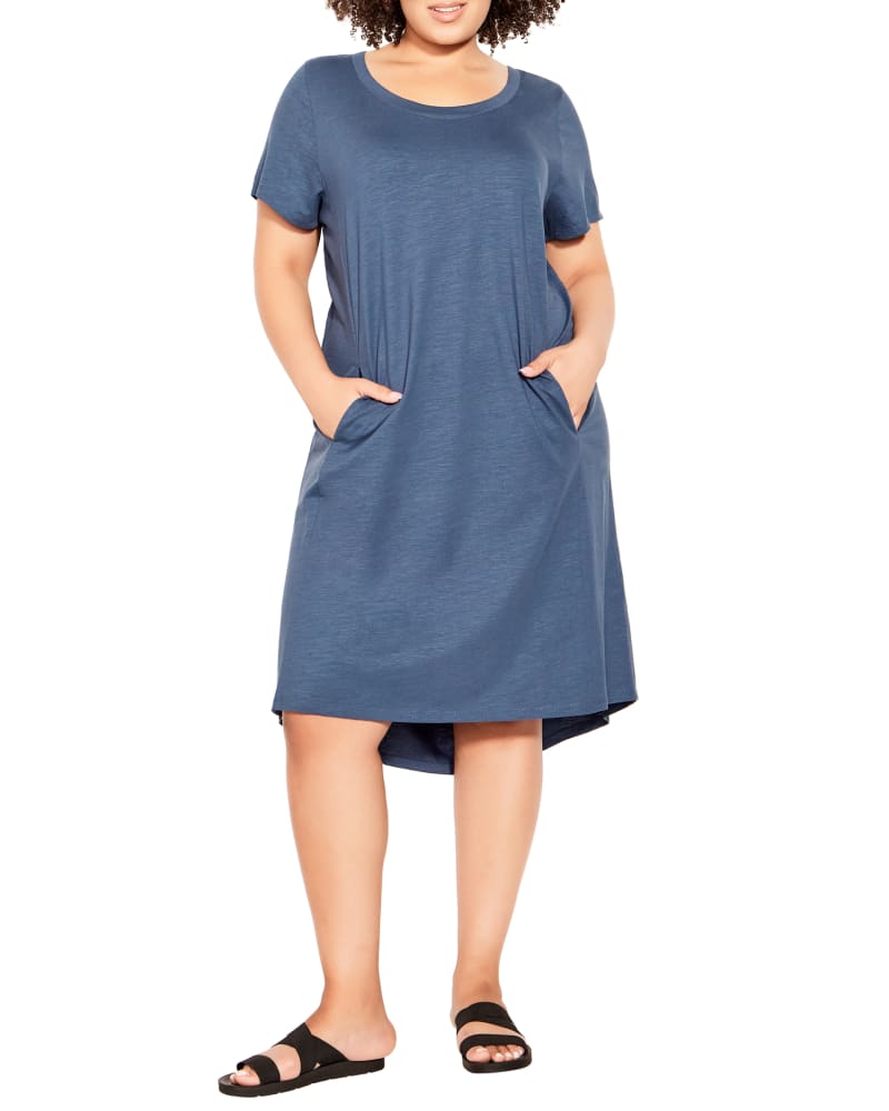 Front of a model wearing a size 14 Isla Hello Sunshine Dress in Charcoal Grey by Zim & Zoe. | dia_product_style_image_id:214159